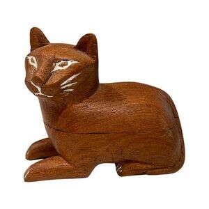 Vintage Primitive Wooden "Cat" Hand Carved Box